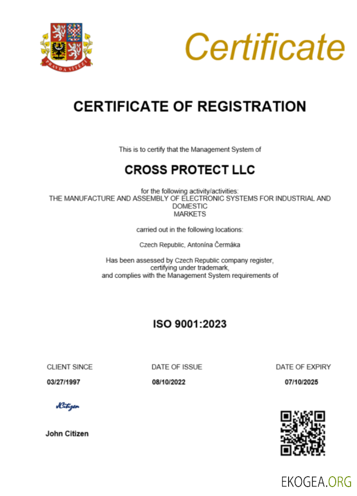 Modèle Word et PDF de certificat d'enregistrement de la République tchèque